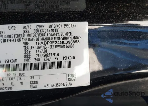 2016 Ford Focus Se из США, поврежденный, VIN 1FADP3F24GL398853